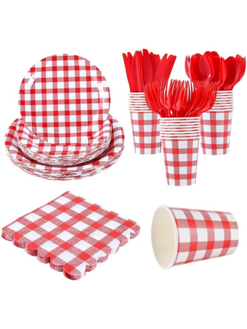 168-Piece Gingham Party Supplies Set for 24 Guests - Disposable Tableware